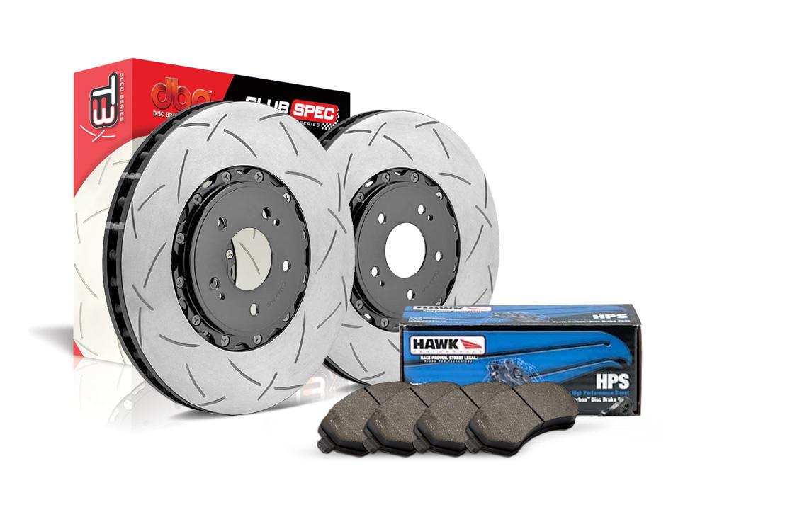 Zestaw Specjalny - Tarcze DBA 5000 T3 + klocki hamulcowe Hawk HPS - Audi S6 C6 (przód)