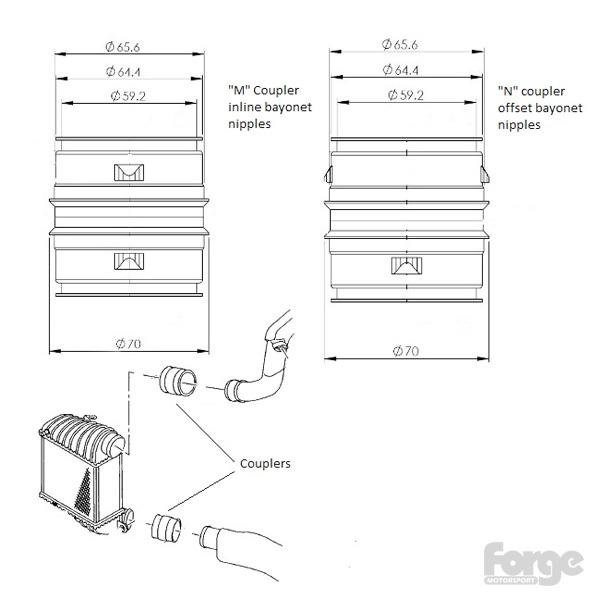 Forge FMABHCMN-C – Górne i dolne aluminiowe łączniki intercoolera (męskie) ASZ 130HP - SEAT Ibiza  / SEAT Leon MK1