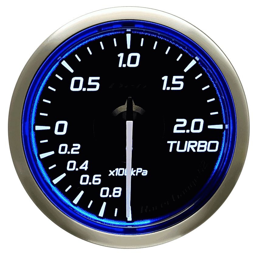 Zegar Defi Racer Gauge N2/SI 52mm / TURBO 2.0 - niebiesko-białe podświetlenie