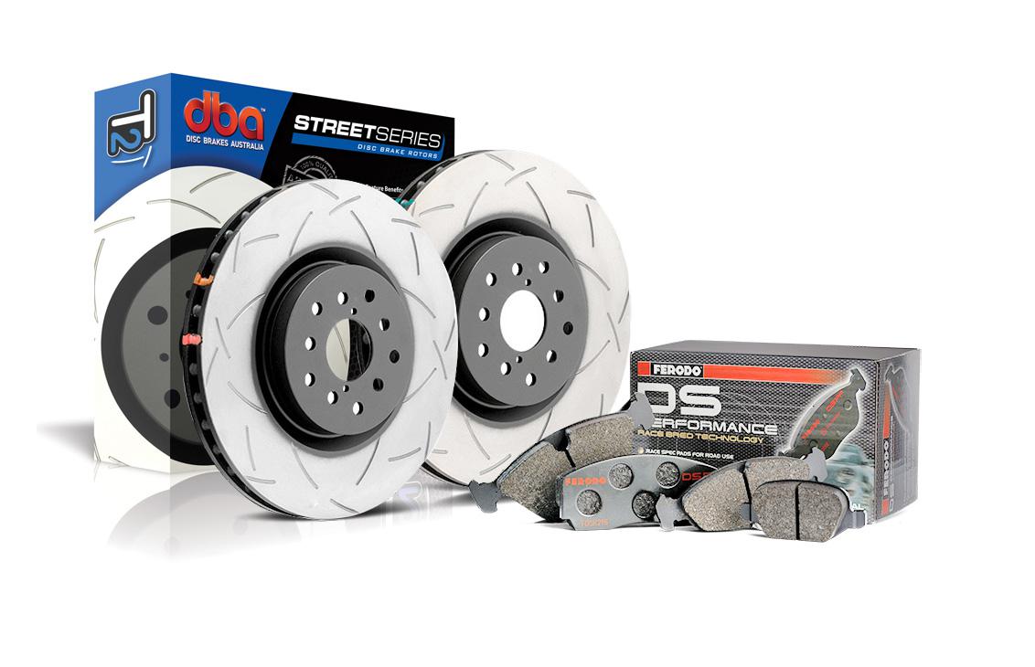 Zestaw Specjalny - Tarcze DBA Street T2 + klocki hamulcowe Ferodo DS Performance - Mazda MX-5 ND 2015+ (zacisk przód - Brembo)